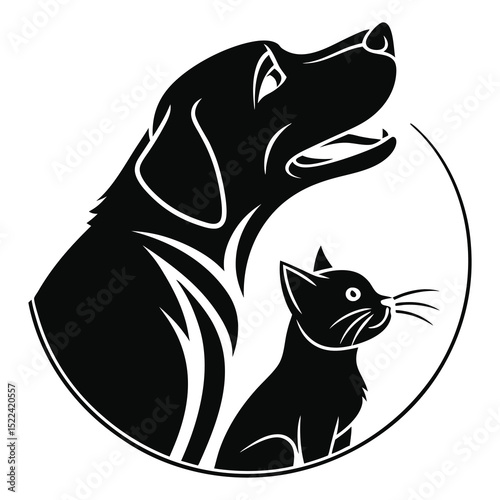 Cute Pet Care Logo with Dog and Cat Silhouette
