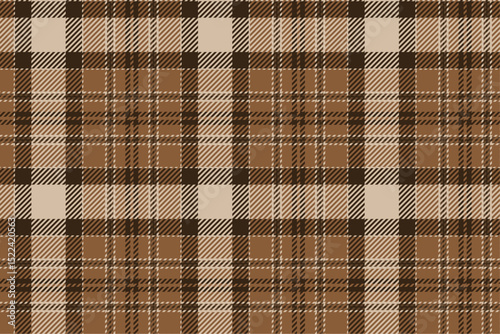 Seamless plaid fabric pattern, brown, cream, beige, giving a warm, classic feeling, suitable for designing clothes, skirts and pants, adding charm to your style.