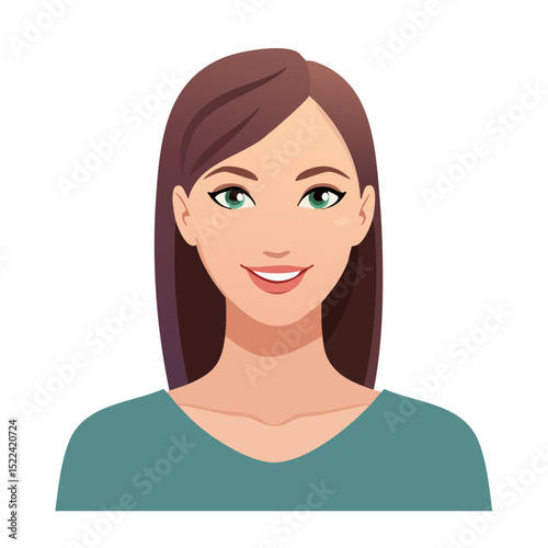 Flat Vector. Portrait of only one Woman. Simple Background.