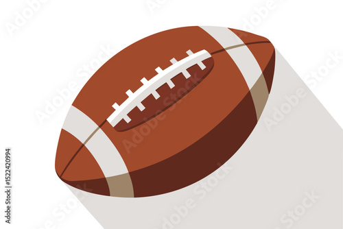 Isolated of a Brown Football with White Stripes and Shadow on a White Background