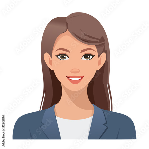 Flat Vector. Portrait of only one Woman. Simple Background.