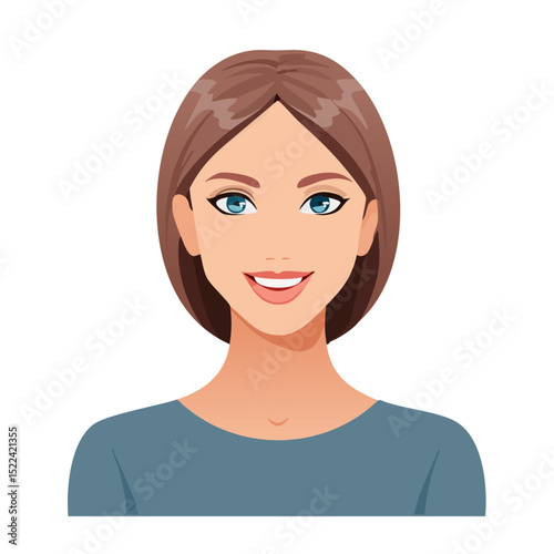 Flat Vector. Portrait of only one Woman. Simple Background.