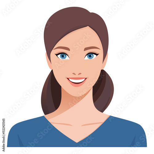 Flat Vector. Portrait of only one Woman. Simple Background.
