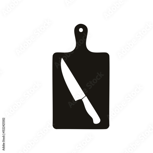 Kitchen knife on cutting board icon design