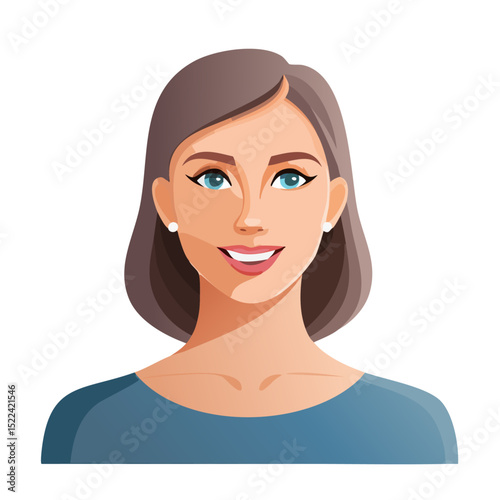 Flat Vector. Portrait of only one Woman. Simple Background.