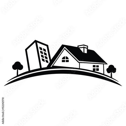 Real Estate Logo with House and Roof Silhouette

