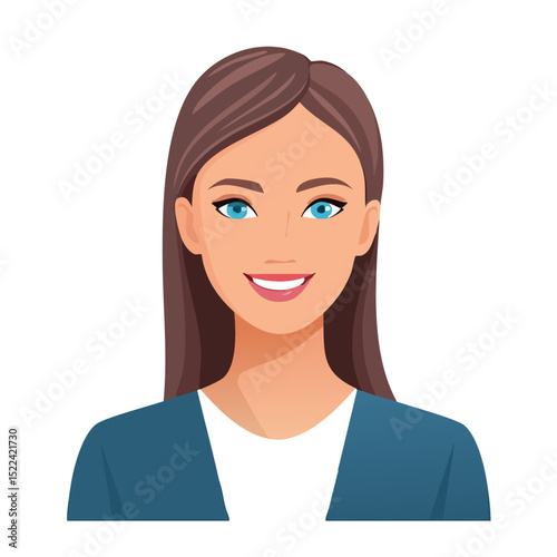 Flat Vector. Portrait of only one Woman. Simple Background.