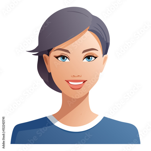 Flat Vector. Portrait of only one Woman. Simple Background.