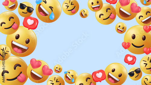 3d vector emoticon background template, icon and symbol, happy love fun laugh