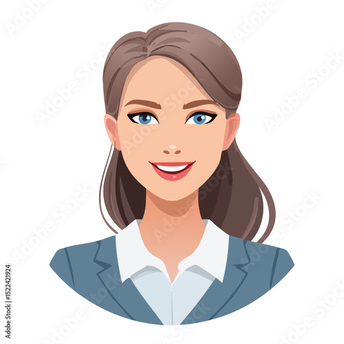 Flat Vector. Portrait of only one Woman. Simple Background.