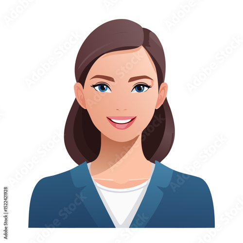 Flat Vector. Portrait of only one Woman. Simple Background.