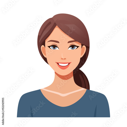 Flat Vector. Portrait of only one Woman. Simple Background.