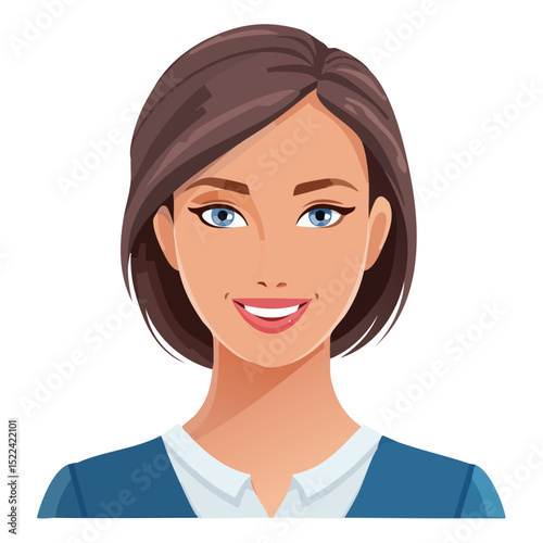 Flat Vector. Portrait of only one Woman. Simple Background.