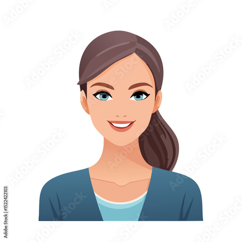 Flat Vector. Portrait of only one Woman. Simple Background.