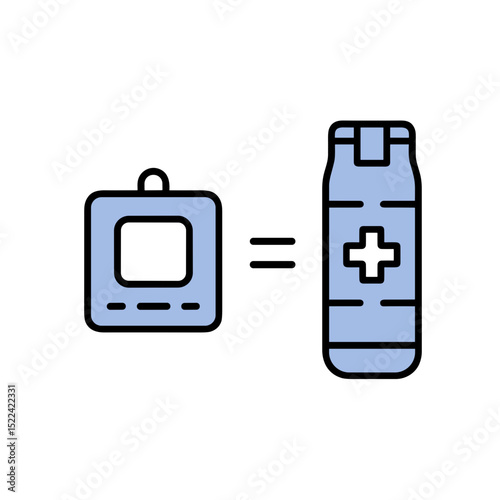 Battery icon for medical device with cross symbol for identification  