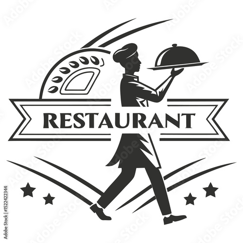 Elegant Restaurant Logo with Fork, Knife, and Plate
