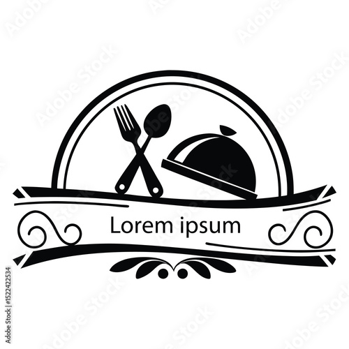 Elegant Restaurant Logo with Fork, Knife, and Plate
