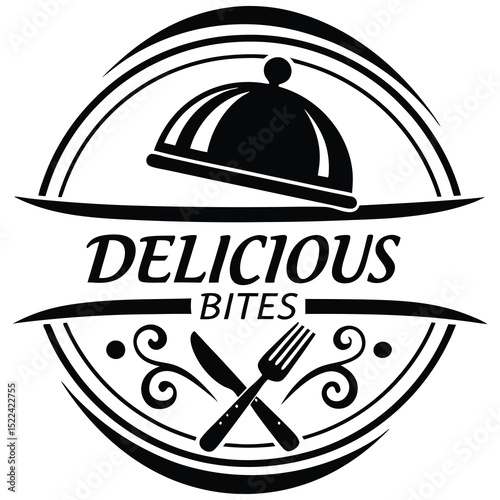 Elegant Restaurant Logo with Fork, Knife, and Plate
