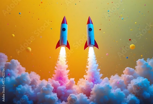 Rocket launch startup business concept illustration ai generated art for websites and marketing use