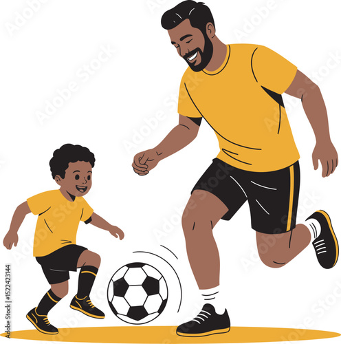father and son playing soccer