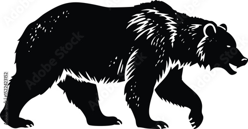 Silhouette Illustration of a Walking Brown Bear on a White Background Design Element