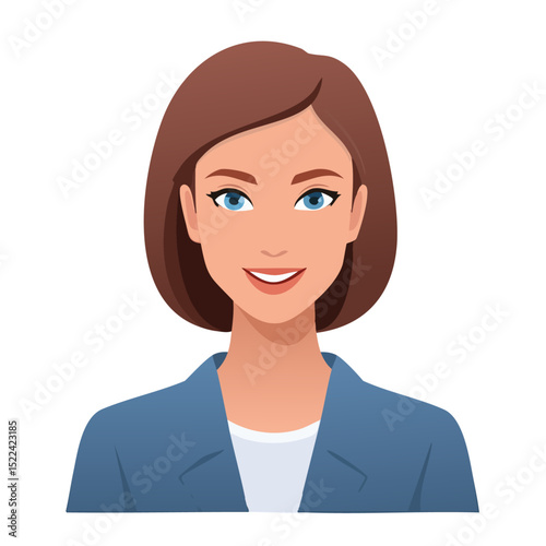 Flat Vector. Portrait of only one Woman. Simple Background.