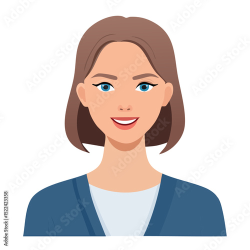 Flat Vector. Portrait of only one Woman. Simple Background.