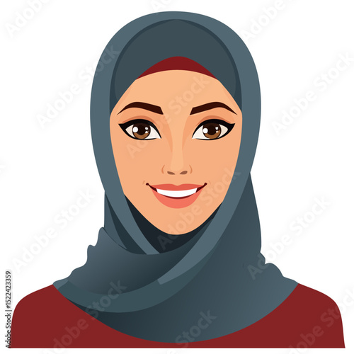 Flat Vector. Portrait of only one Woman. Simple Background.
