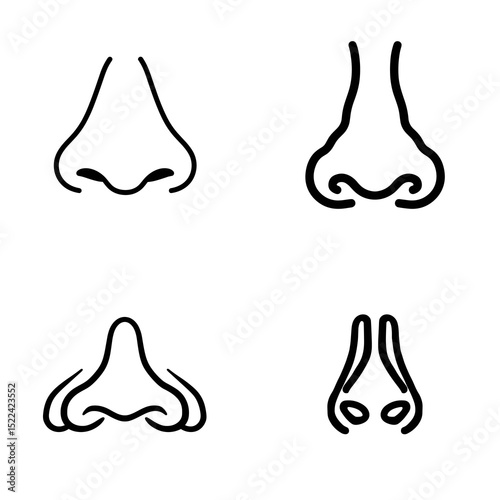 Simple line icons of human noses in various styles—ideal for medical content, anatomy education, ENT clinics, and skincare-related visuals.

