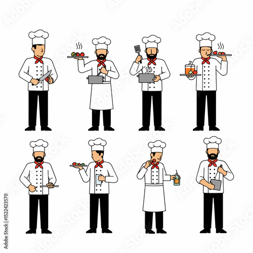 Chefs collection cooking serving food professions