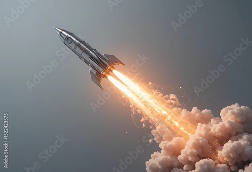 Rocket launch startup business concept innovation technology space exploration spaceship flight 3d render