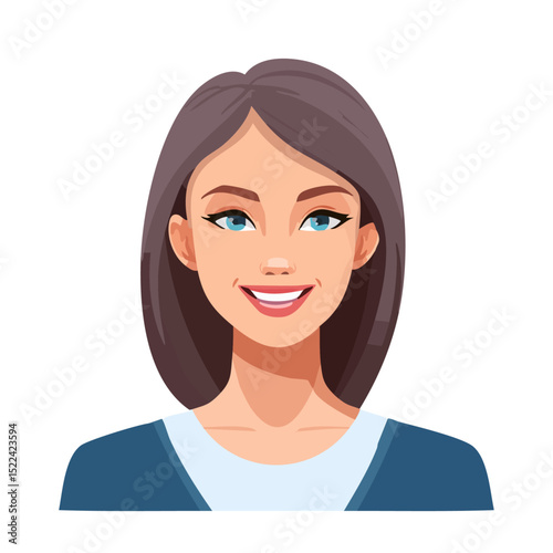 Flat Vector. Portrait of only one Woman. Simple Background.