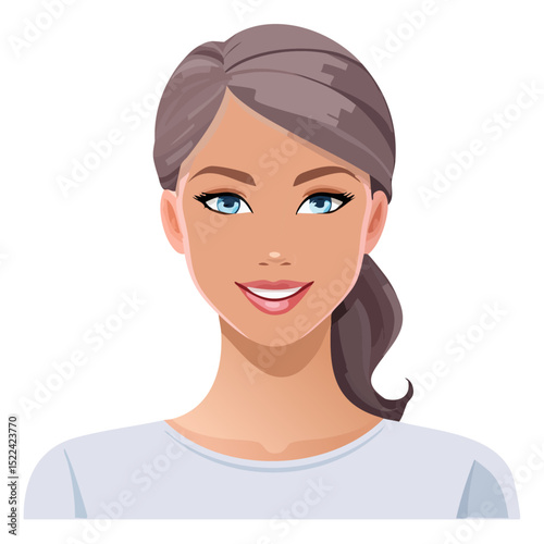 Flat Vector. Portrait of only one Woman. Simple Background.