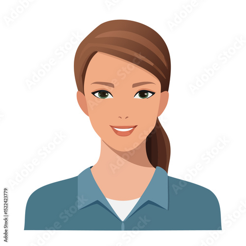 Flat Vector. Portrait of only one Woman. Simple Background.