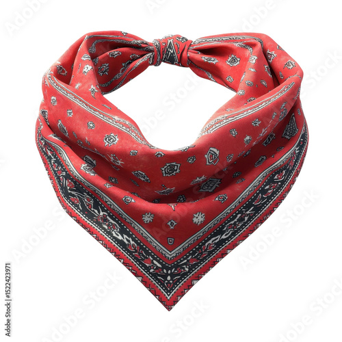 Red bandana knot pattern texture fabric neckerchief cowboy style fashion on transparent background