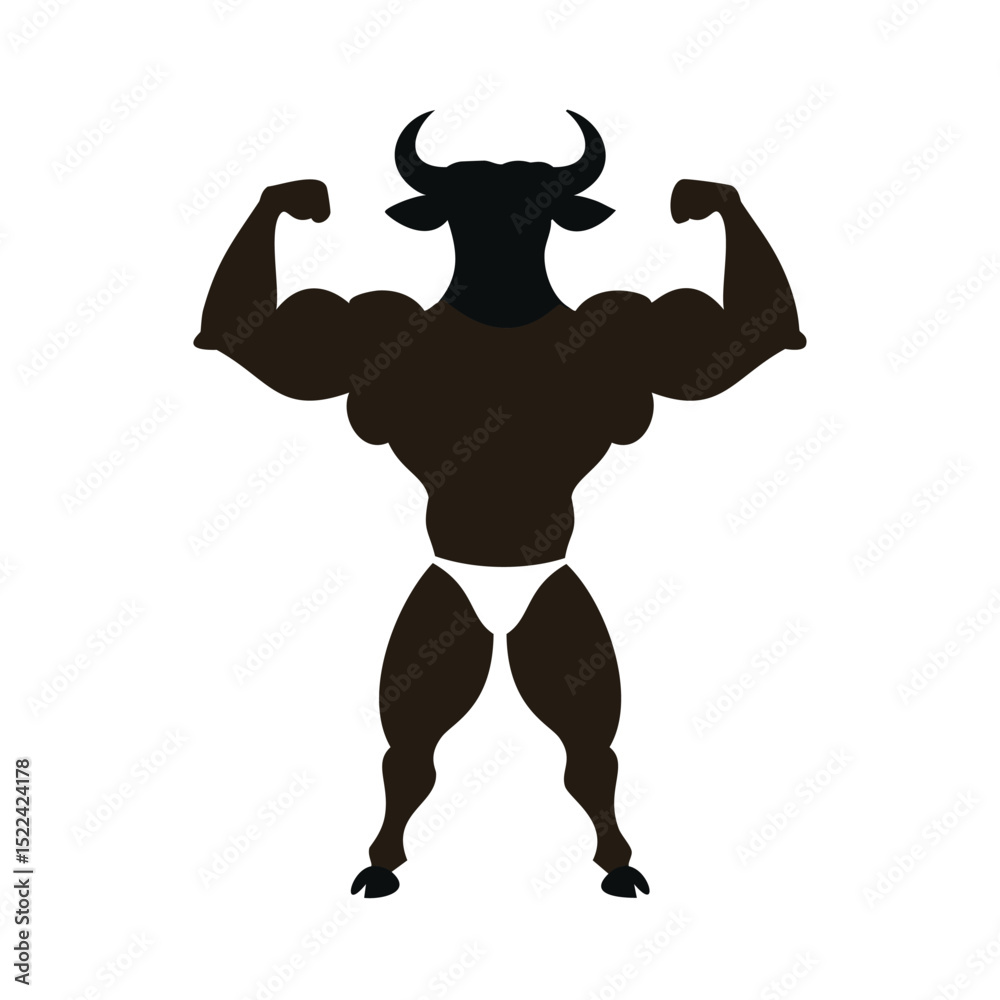 Fototapeta premium Muscular bull bodybuilder showing off biceps