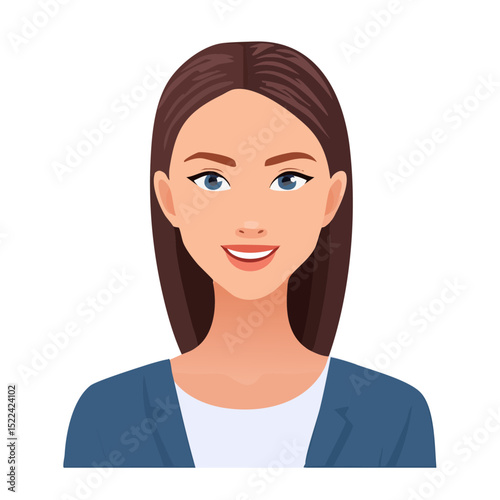 Flat Vector. Portrait of only one Woman. Simple Background.