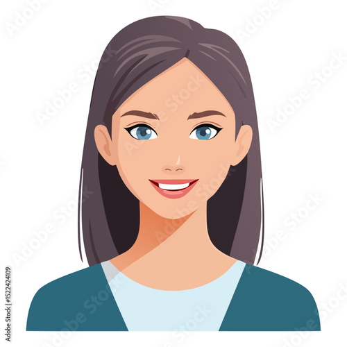 Flat Vector. Portrait of only one Woman. Simple Background.