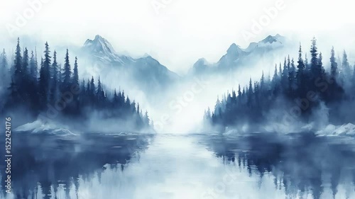 A watercolor painting of a melting glacier, with its water nourishing a growing forest below, symbolizing climate impact on water cycles. Soft tones convey the vulnerability of ice caps