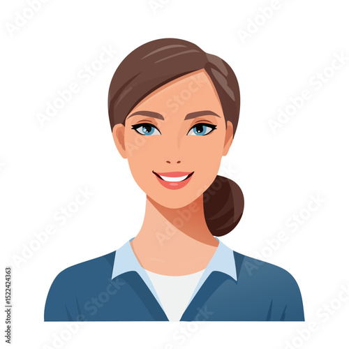 Flat Vector. Portrait of only one Woman. Simple Background.