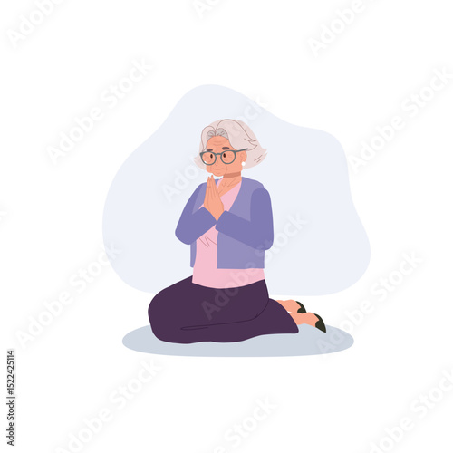 elderly woman praying. buddhist tradition thailand culture asian senior woman meditation.