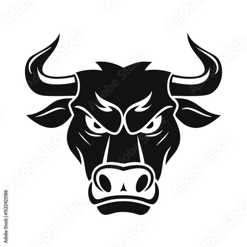 Powerful black bull head mascot logo design