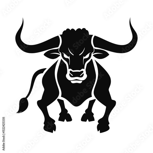 Powerful black bull silhouette aggressive animal design