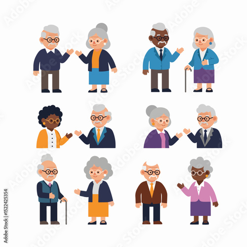 Diverse older couples seniors characters