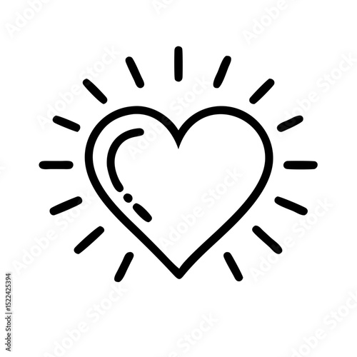 Heart symbol with rays in minimalist line art style  