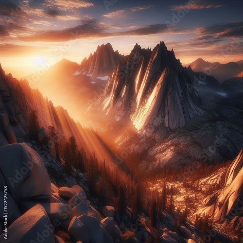 Granite Peak Sunrise Sunlight gently illuminating rugged granite