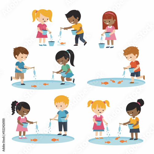 Kids playing fishpond fair game activity