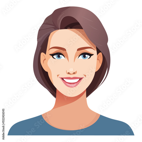 Flat Vector. Portrait of only one Woman. Simple Background.