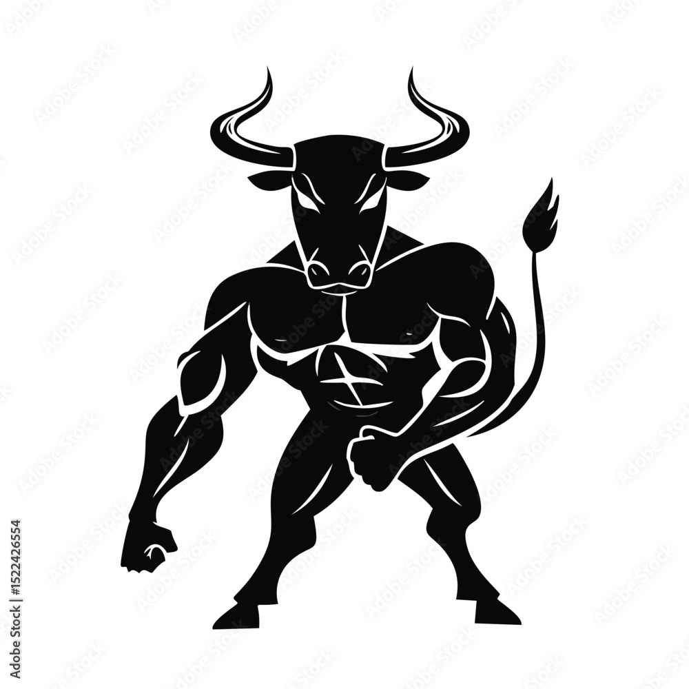 Fototapeta premium Powerful muscular bull silhouette strong animal