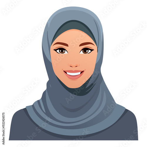 Flat Vector. Portrait of only one Woman. Simple Background.